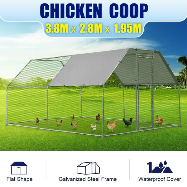 3.8 x 2.8 x 1.95m Walk In Chicken Coop Run (Flat Roof)