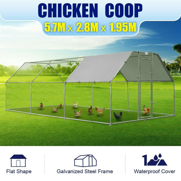 5.7 x 2.8 x 1.95m Walk In Chicken Coop Run (Flat Roof)